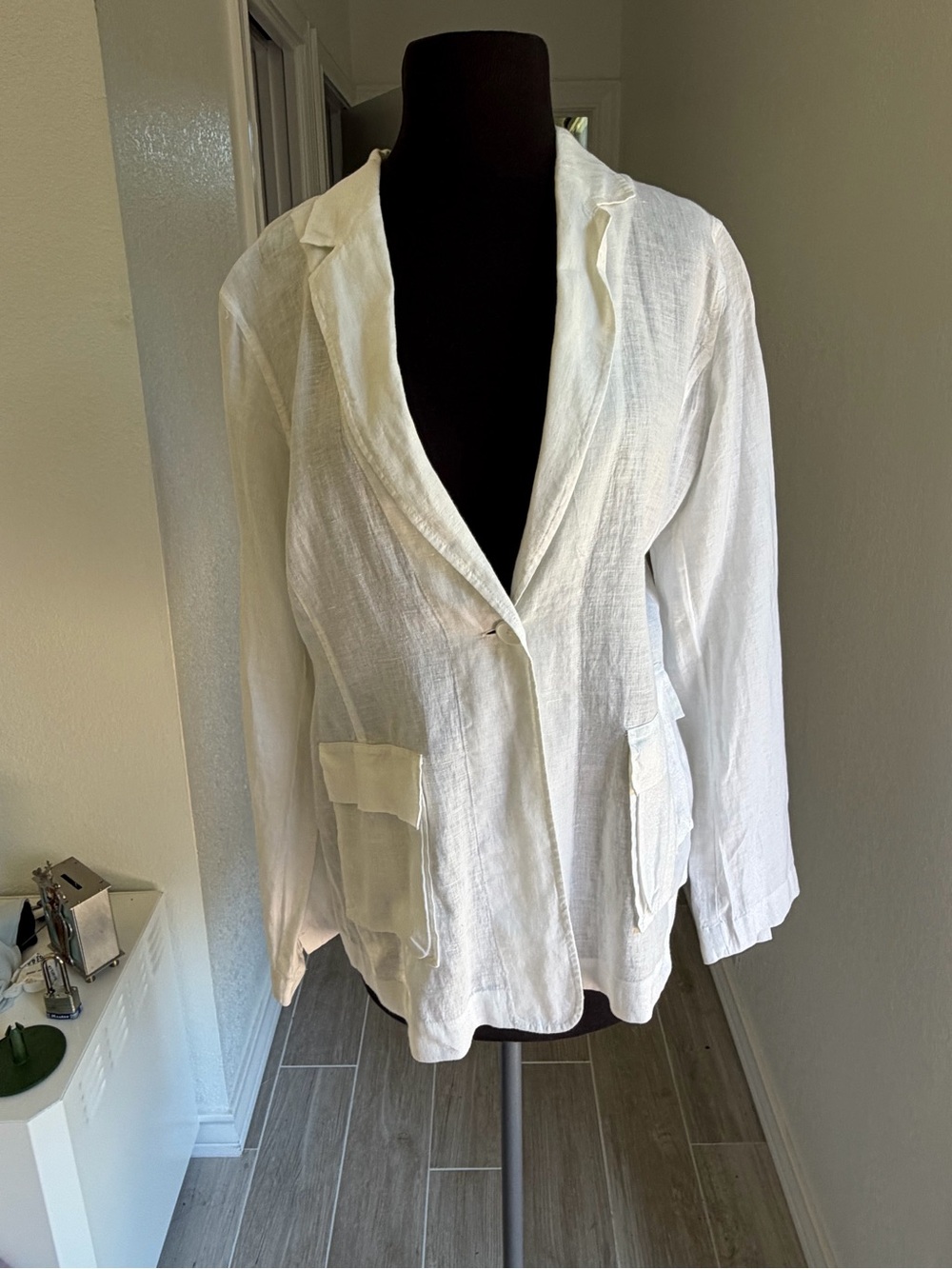 Eileen Fisher Lightweight White Linen Blazer Jacket